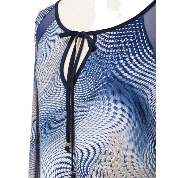 Women's Dressy Keyhole Tunic Blouse Top Blue Flowy Size S Long Sleeve NWT - Picture 5 of 9